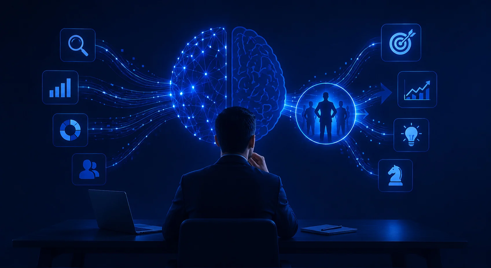 Human Led Strategy and Decisionsu icon illustrating digital marketing in the USA by Arobit Digital